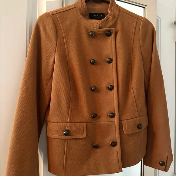 Talbots Double-Breasted Camel Pea Coat - Picture 3 of 8